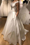 White Satin Round Neck Long A Line Prom Dress PDA505 | ballgownbridal