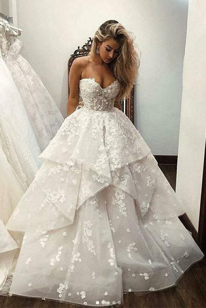 Beautiful A Line Sweetheart White Wedding Dresses with Appliques PDA024 | ballgownbridal