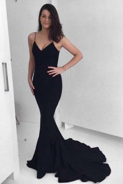 Black Mermaid Long Prom Dresses Sweep Train Evening Party Dresses PDA213 | ballgownbridal