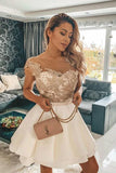 Off the Shoulder Champagne Short Homecoming Dresses with Embroidery PDA067 | ballgownbridal