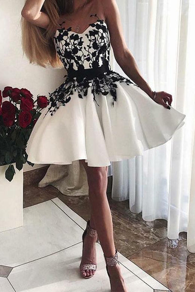 Sweetheart White Short Homecoming Dresses 2019 with Appliques PDA057 | ballgownbridal
