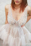 White Short Homecoming Dresses Beading Mini Party Dresses  PDA146 | ballgownbridal