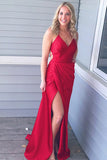 Sexy Sheath Spaghetti Straps Red Prom Dress with Split LR273