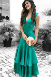 Mermaid Deep V-Neck Floor-Length Green Satin Backless Prom Dress with Pleats LR380 | ballgownbridal