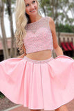 Chic Two Piece Bateau Pink Short Homecoming Dresses with Beading PDA105 | ballgownbridal