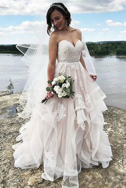 Sweetheart White Wedding Dresses for Women with Appliques PDA158 | ballgownbridal