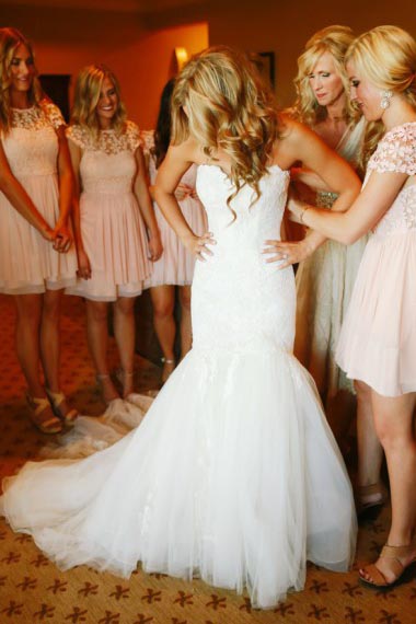 Mermaid Sweetheart Court Train Ivory Tulle Wedding Dress with Appliques AHC597 | ballgownbridal