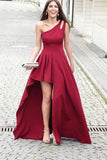 Simple Deep Red Satin One Strap High Low Homecoming Dress PDA501 | ballgownbridal