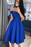 Off the Shoulder Royal Blue Knee Length Homecoming Dresses with Ruched PDA066 | ballgownbridal