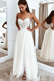 Charming A Line Sweetheart White Wedding Dresses Long with Appliques PDA022 | ballgownbridal