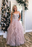 A-Line Sweetheart Floor-Length Lilac Tiered Prom Dress with Lace PDA368 | ballgownbridal