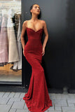 Mermaid Spaghetti Straps Prom Dress Dark Red Long Sequined Evening Dress PDA535 | ballgownbridal