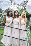 A-Line Crew Floor-Length Light Champagne Bridesmaid Dress with Beading AHC603 | ballgownbridal