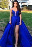 A-Line Spaghetti Straps Backless Floor-Length Royal Blue Prom Dress with Split PDA374 | ballgownbridal