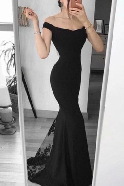 Mermaid Black Long Prom Dresses Off the Shoulder Evening Dresses Sale PDA205 | ballgownbridal
