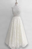 Two Piece Jewel Floor-Length Ivory Lace Prom Dress with Beading AHC516