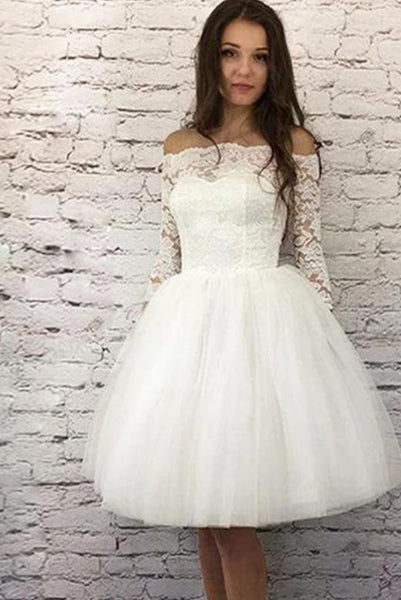 Princess A Line Off the Shoulder White Homecoming Dresses Long Sleeves PDA109 | ballgownbridal