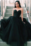 Unique Sweetheart Neck Black Tulle Long Senior Prom Dress PDA249 | ballgownbridal