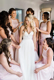 A-Line Crew Floor-Length Pink Chiffon Bridesmaid Dress with Ruched AHC609