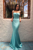Mermaid Spaghetti Straps Floor-Length Light Blue Satin Prom Dress PDA531 | ballgownbridal
