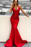 Hot Sexy Mermaid Red Prom Dresses V Neck Evening Dresses Sweep Train PDA190 | ballgownbridal