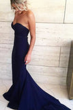 Mermaid Sweetheart Backless Sweep Train Navy Blue Prom Dress PDA298 | ballgownbridal