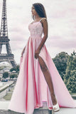 A-Line Spaghetti Straps Floor-Length Pink Prom Dress with Lace PDA306 | ballgownbridal