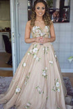 A-Line Sweetheart Sweep Train Beige Printed Tulle Sleeveless Prom Dress LR171