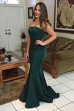 Mermaid Strapless Sweep Train Dark Green Satin Sleeveless Prom Dress LR376