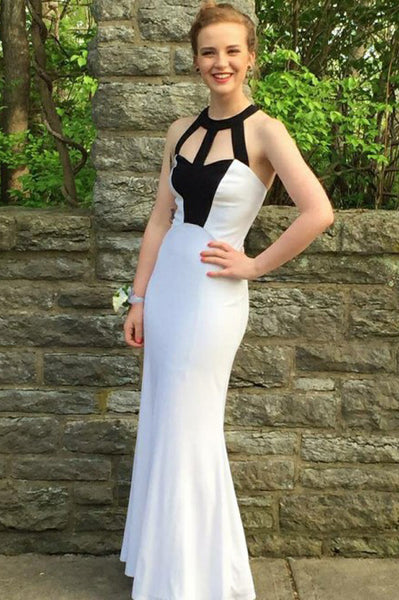 Mermaid Jewel Backless Floor-Length White Prom Dress with Keyhole PDA279 | ballgownbridal