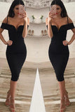 Mermaid Spaghetti Straps Knee-Length Cold Shoulder Black Spandex Prom Dress AHC661  | ballgownbridal