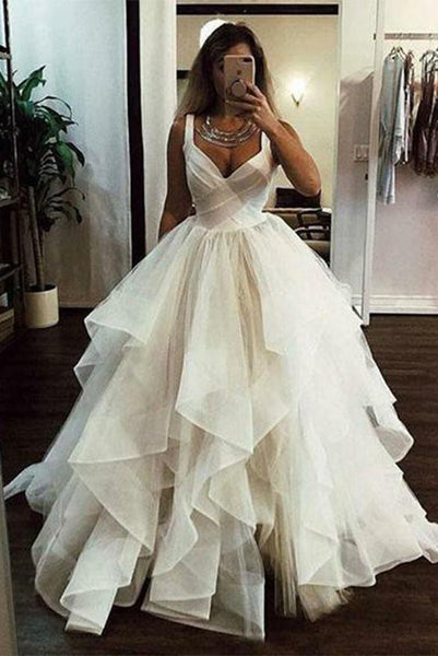 Gorgeous A Line Sweetheart White Wedding Dresses Ball Gown with Ruffles PDA025 | ballgownbridal