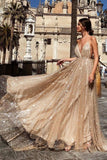 Spaghetti Straps Backless Prom Dress with Sequins Light Champagne Long Evening Dress ODA012 | ballgownbridal