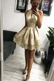 Champagne Short Homecoming Dresses Jewel Appliques with Keyhole PDA145 | ballgownbridal