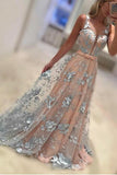 A-Line Bateau Sweep Train Coral Lace Prom /Evening Dress with Bowknot AHC681