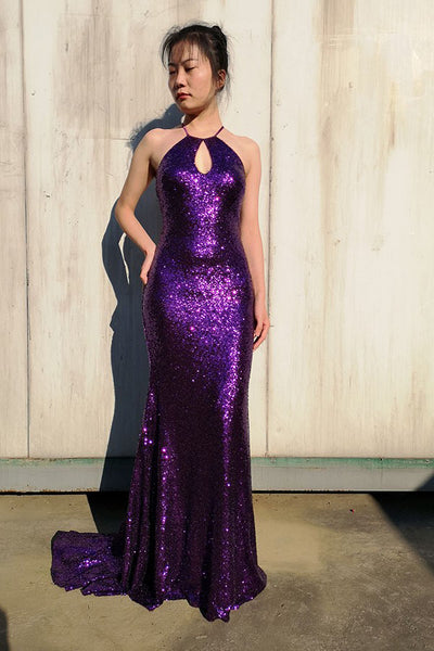 Mermaid Jewel Purple Keyhole Sequined Long Prom Dress Glitter Evening Dress PDA539 | ballgownbridal