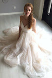 Spaghetti Straps White Wedding Dresses for Women with Ruffles PDA050 | ballgownbridal