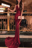 Trumpet/Mermaid Sleeveless V-neck Sweep/Brush Train Ruffles Sequins Dresses LR3