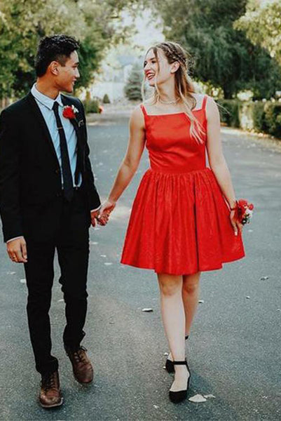 Red Short Homecoming Dresses Square Neck Mini Party Dresses PDA147 | ballgownbridal