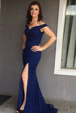 Mermaid Off-the-Shoulder Sweep Train Lace Prom Dress with Split PDA453 | ballgownbridal