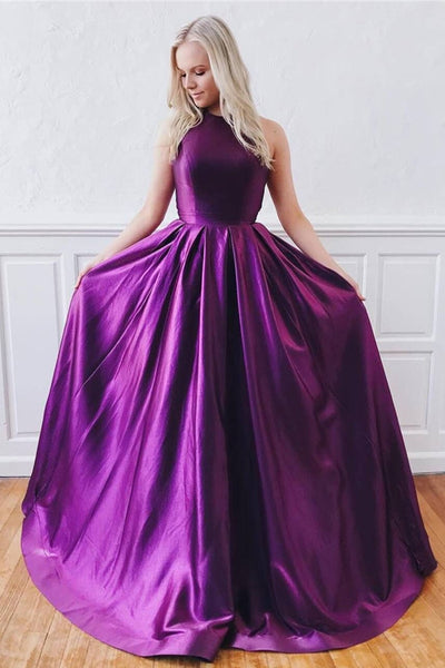 Unique Purple Satin Open Back Long Women Prom Dress PDA518 | ballgownbridal