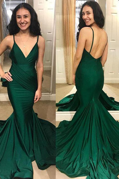 Mermaid Green Prom Dresses Spaghetti Straps Ruffles Evening Dresses PDA201 | ballgownbridal