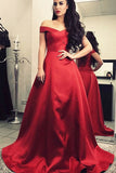A-Line Off-the-Shoulder Sweep Train Red Satin Sleeveless Prom Dress LR488