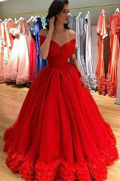 Ball Gown Red Long Prom Dresses Off the Shoulder Evening Dresses PDA003 | ballgownbridal