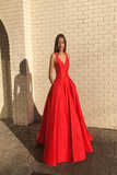 Red Long Prom Dresses,V-neck A-line Prom Dresses,Long Evening LR15