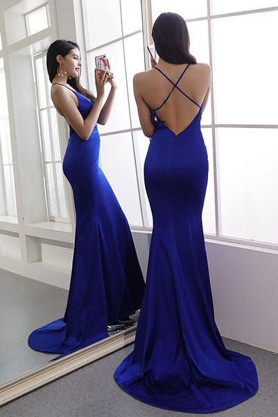 Navy Blue Prom Dresses Spaghetti Straps Backless Evening Party Dresses PDA200 | ballgownbridal