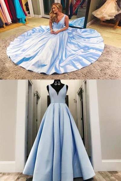 Charming V neck Blue Formal Evening Dress, Long Prom Dresses LR4