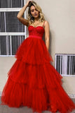 Red Tulle Sweetheart Spaghetti Straps Long Corset Prom Dress PDA437 | ballgownbridal