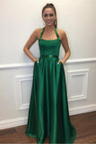 Simple Green Satin Open Back Long Bridesmaid Dress PDA507 | ballgownbridal