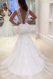 Mermaid V-Neck Court Train Backless White Chiffon Wedding Dress with Lace AHC599 | ballgownbridal
